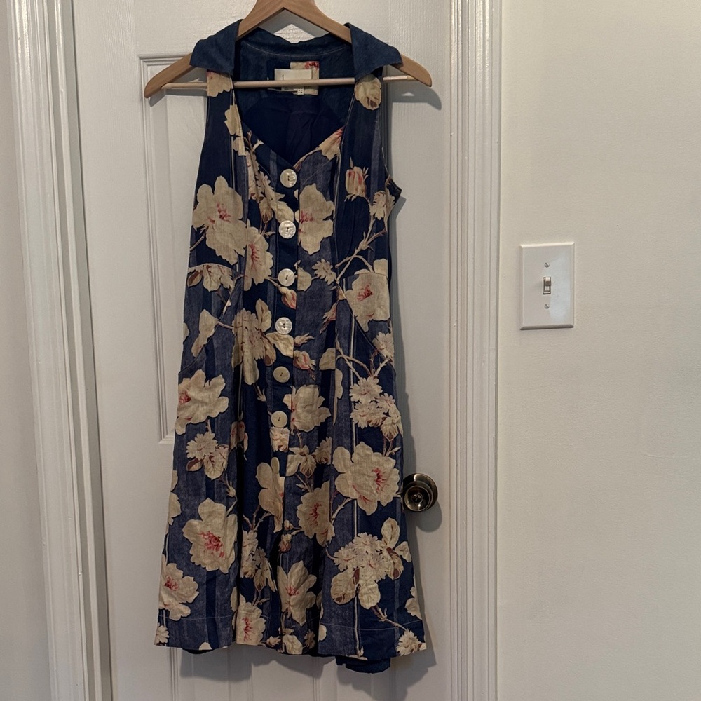 Anthropologie Denim Floral Button-Down Dress